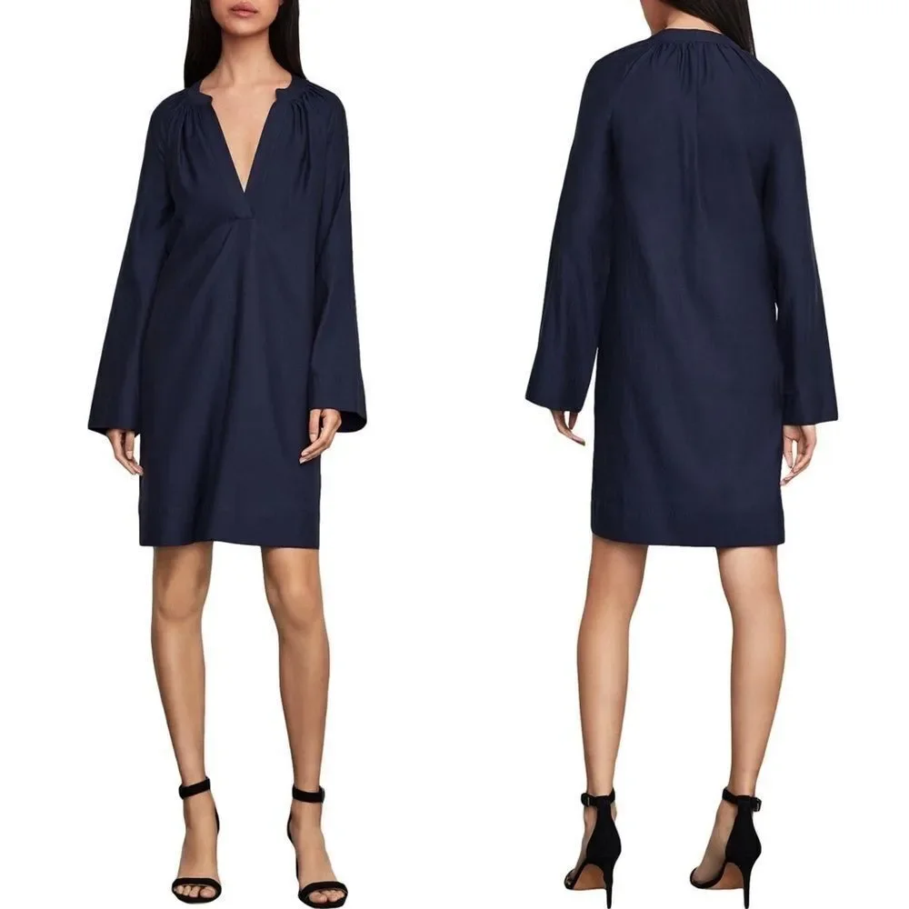 BCBGMAXAZRIA Roxanne Shirred A-Line Mini Shift Dress Navy Blue M - Picture 3 of 4